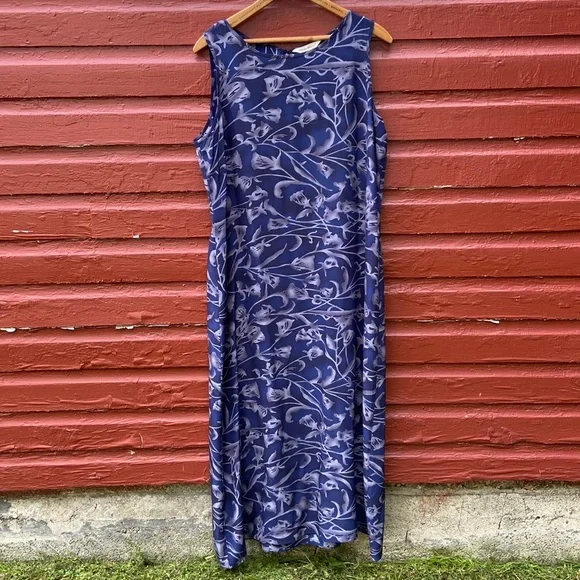 Eddie Bauer | Dresses | Eddie Bauer 0 Silk Silver And Blue Floral Maxi Dress  Womens Size 16 Petite | Poshmark